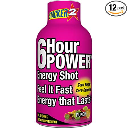 Stacker 6 Hour Power Energy Shot, Punch, 2-Ounce Bottles (Pack of 12)