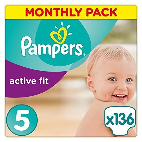 Pampers Active Fit 136 Nappies with Absorbing Channels, 11 - 23 kg, Size 5