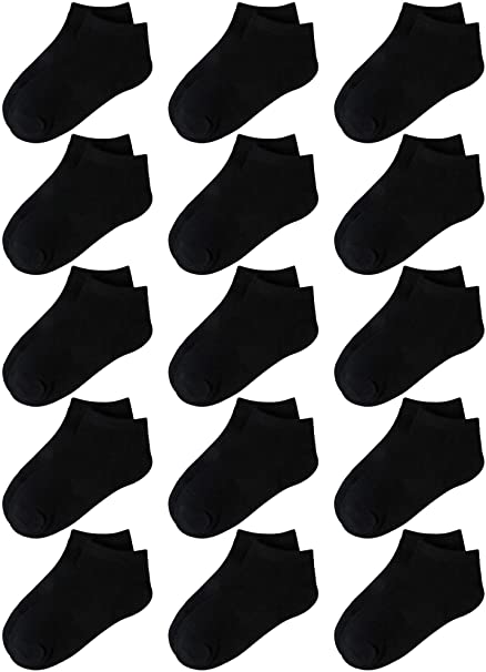 Cooraby 15 Pack Kids' Half Cushion Low Cut Athletic Ankle Socks Boys Girls Ankle Socks