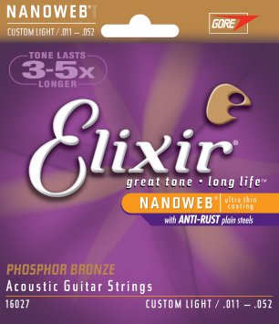 Elixir Strings Phosphor Bronze Acoustic Guitar Strings w NANOWEB Coating, Custom Light (.011-.052)