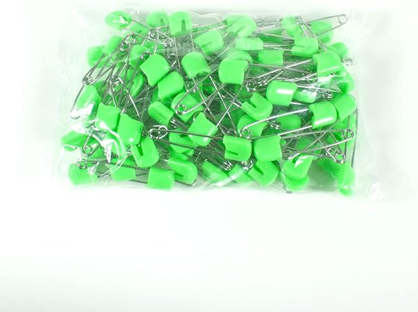 OsoCozy Cloth Diaper Nappy Pins 100 Packs - 100 Stainless Steel Safety Pins with Locking Plastic Heads. Durable, Safe and Cute 2.2 Inches Long (Light Green)