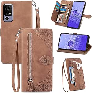 for Lively Jitterbug Smart4 Zipper Wallet Case with Strap,7 Card Holder Leather Flip Magnet Wallet Case with Money Pocket Full Body Protective Purse Case for Women for Jitterbug Smart4 -Brown