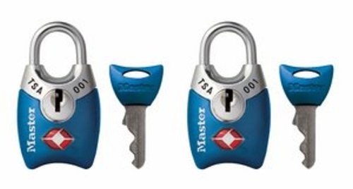 Master Lock Padlock, Keyed TSA-Accepted Luggage Lock, 1 in. Wide, Blue, 4689TBLU (Pack of 2)