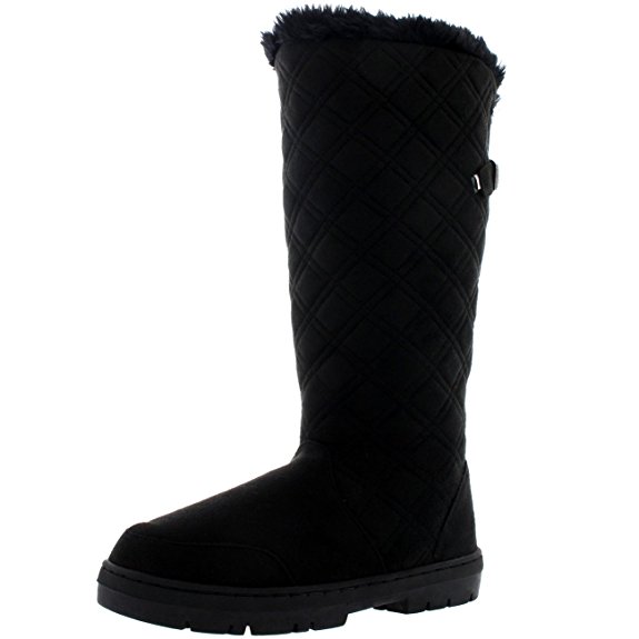 Holly Womens Quilted Twin Strap Back Tall Buckle Winter Snow Rain Boots