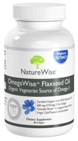 NatureWise Organic Flaxseed Oil Highest Potency Omega-3 Non-GMO Flax Seed Oil 600 mg ALA 100-ct