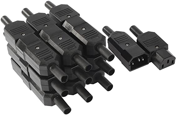 Sourcingmap 10Pair AC250V 10A 3 Pins Terminals Panel Mount IEC C14 Male, C13 Female Inline Adapter Plug Power Socket Connectors