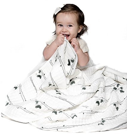 Muslin Blanket for Baby & Toddler - Four Layers of 100% Certified Organic Cotton - Lucky Birds