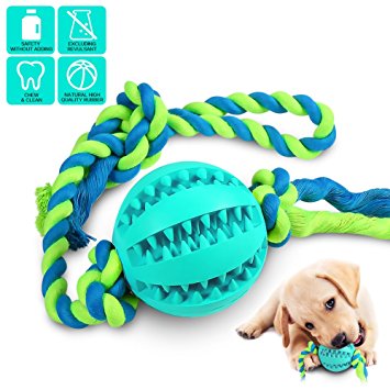 CHLEBEM Interactive Dog Toys, Dog Chew Toys Ball for small Medium dogs, IQ Treat Boredom Food Dispensing, Puzzle Puppy Pals Tough Durable Nontoxic Rubber Pet ball, best Cleans Teeth dog balls
