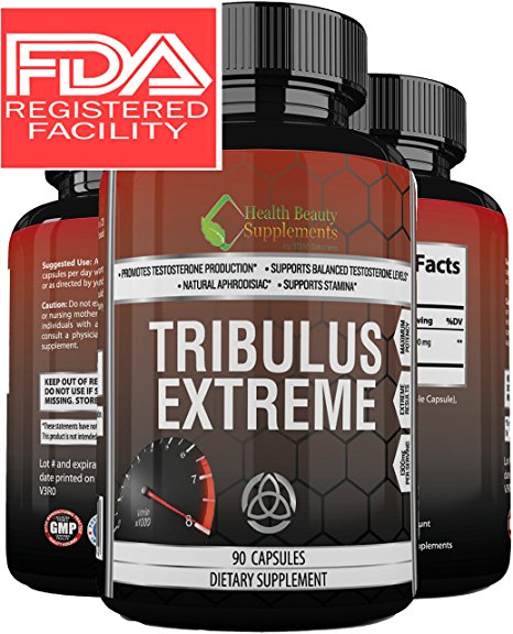 ** TRIBULUS EXTREME ** Premium Testosterone Booster With Natural Estrogen Blocker - 45% Steroidal Saponins – Libido Booster – Strength – Stamina – Muscle Builder & Men’s Health Supplement