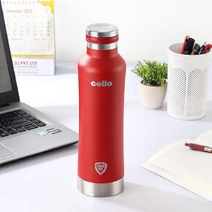 Cello Duro One Touch Insulated Flask | Hot and Cold Stainless Steel Water Bottle | Durable DTP Coating |Vacuum Insulated Bottle for Travel, Home, Office, School | 800 ml, Red