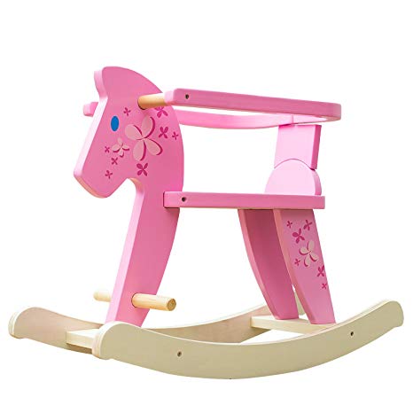 Labebe Child Rocking Horse, Wooden Rocking Horse Toy, Pink Rocking Horse for Kid 1-3 Years, Baby Rocking Horse Set/Kid Rocking Horse Chair/Outdoor Rocking Horse/Rocker/Animal Ride/Rocking Toy