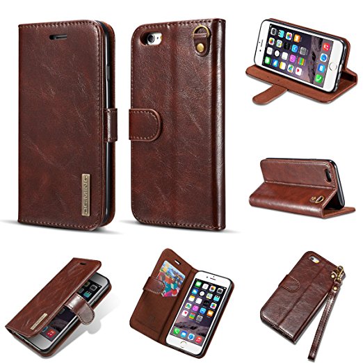 For iPhone SE Leather Case,DG.MING Genuine Cowhide Leather Folio Flip Wallet Case Ultra Thin Built-in Magnetic Pickup Detachable SlimCase Cover for iPhone 5/5S with Hand Strap (Coffee)