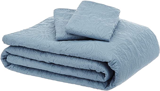 AmazonBasics Oversized Quilt Coverlet Bed Set - Full or Queen, Spa Blue Floral