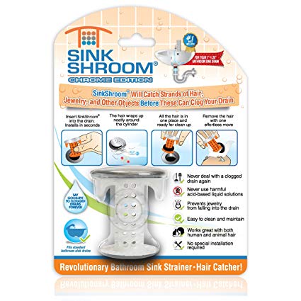 SinkShroom Chrome Edition Revolutionary Bathroom Sink Drain Protector Hair Catcher, Strainer, Snare