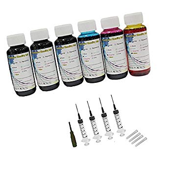 HOTCOLOR 6x100ml Premium Refill Kit with Syringes for 63 63XL Black and Color Ink Cartridges for Deskjet 1110 1112 2130 3630 3632 Envy 4520 OfficeJet 3830 4650