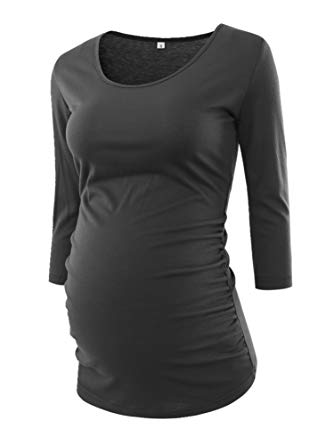 Pinkydot Women's Side Ruched 3/4 Sleeve Maternity Scoopneck T Shirt Top Pregnancy Clothes