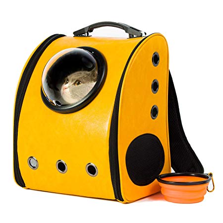 Scurrty Pet Carrier Bubble Backpack for Cat Small Dog 2-Sided Entry PU Leather Space Capsule Knapsack Waterproof Breathable