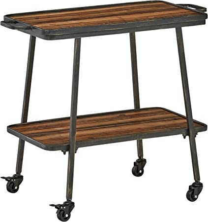 Amazon Brand – Rivet 2-Tiered Industrial Kitchen Rolling Bar Cart with Wheels, 32.3"W, Natural, Black