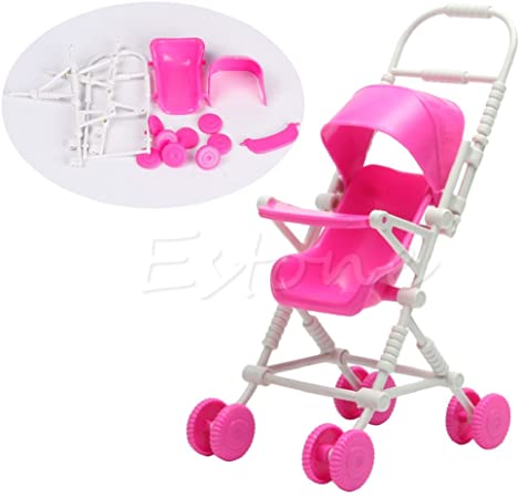 Kocome Assembly Pink Baby Stroller Trolley Nursery Furniture Toys For Barbie Doll