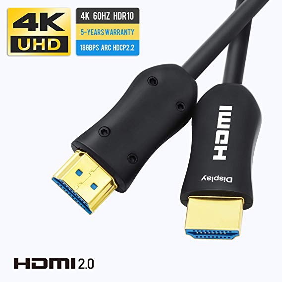 MavisLink HDMI Cable Fiber Optic 15ft 4K 60Hz HDMI2.0b HDR10 ARC HDCP2.2 3D Dolby Vision 18Gbps YUV4:4:4/4:2:2/4:2:0 Slim Flexible for HDTV/Xbox/Projector/Nintendo/Home Theatre