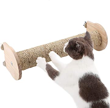 kathson Cat Scratching Post, Cage-Hanging Cat Scratching Pole Natural Wood with Sisal Cat Grinding Claws Funny Toy for Cats Playing Climbing Amusement