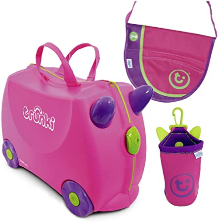 Trunki Kid's Ride On Suitcase Bundle with Saddle Bag and Holster: Trixie (Pink)