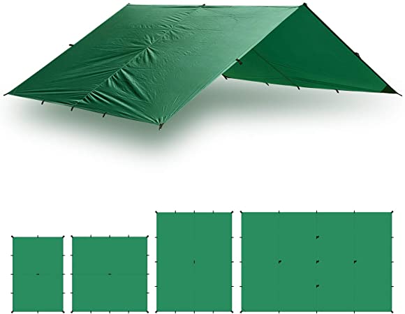 Aqua Quest Guide Tarp - 100% Waterproof Ultralight Ripstop SilNylon Backpacking Rain Fly - 10x7, 10x10, 13x10, 20x13 ft Green or Olive Drab