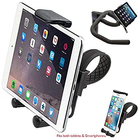 ChargerCity HDX2 Strap-Lock Mount for InDoor Bicycle Treadmill Exercise Spin Bike Helm w/Tablet & Smartphone Holder for Apple iPad Mini Air PRO iPhone XR XS MAX X 8 Plus Samsung Galaxy Tab S9 S8 Note