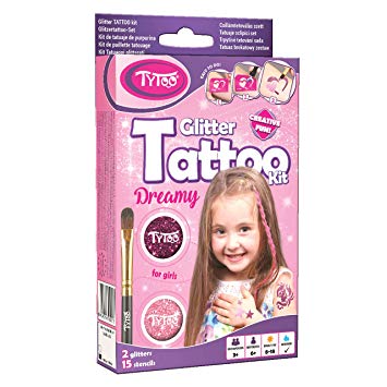 Glitter Tattoo Kit for Girls with 15 amazing stencils - HYPOALLERGENIC AND CRUELTY FREE - 8-18 lasting temporary tattoos