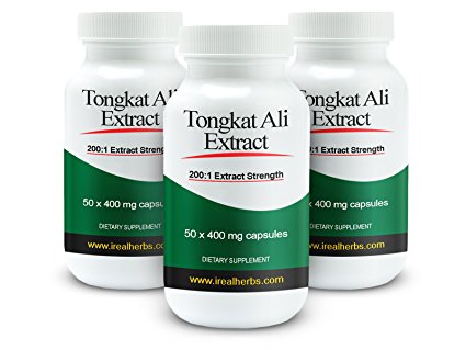 30% Off 3 Bottles of Real Herbs Tongkat Ali 200 to 1 Extract - Natural Testosterone Booster - Also Known As Longjack or Eurycoma Longifolia - 400mg x 150 Vegetarian Capsules of Root Powder