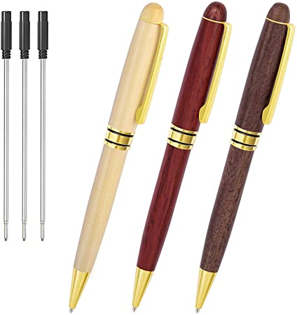 Luxury Rosewood Ballpoint Pens with Gift Box, Cambond Elegant Fancy Nice Pens Christmas Gifts for Men Women Journaling Signature Executive Business, Black Ink 1.0mm (3 Pens with 3 Extra Refills)
