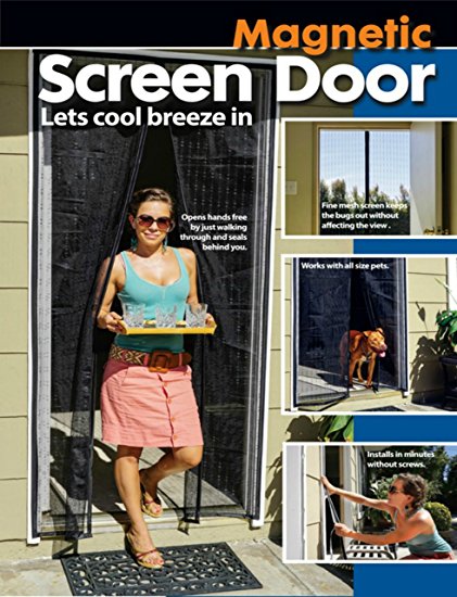 Handy and Smart Diamond Pattern 1 Screen 2 Door Full Frame Velcro Magnetic Screen Door with 28 Strong Magnets and Extra Roll of Velcro, 34-Feet-by-82-Feet