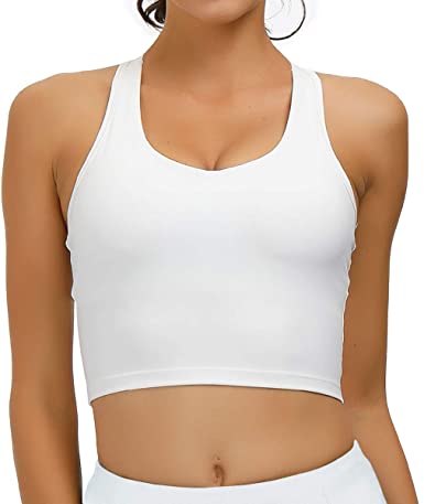 RAISEVERN Women's Sports Bras Comfy Padded Gym Workout Longline Crop Top Sleeveless Shirt Running Yoga Crop Tank Tops