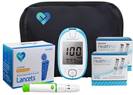Easy Touch Health Pro Diabetes Testing Kit, 100 Count | Easy Touch Health Pro Meter, 100 Health Pro Blood Glucose Test Strips, 100 Lancets, Lancing Device, Manuals, Log Books & Carry Case
