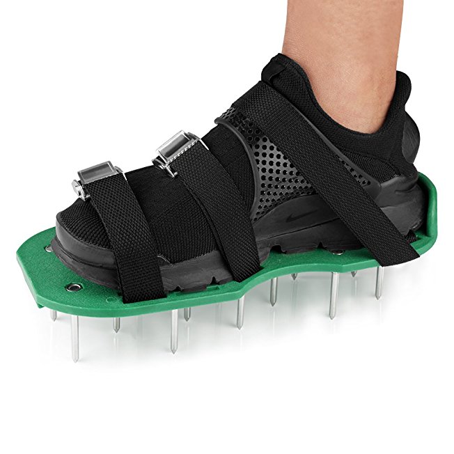 Lawn Aerator Shoes, XUZOU Aerating Lawn Soil Sandals with 4 Aluminium Alloy Buckles, 4 Adjustable Straps, Extra Spikes and Wrench for Aerating Your Lawn or Yard