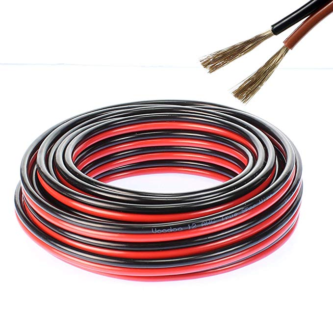 VOODOO 12 Gauge RED Black Zip Wire Cable Power Ground-Stranded Copper Car (50 FT)