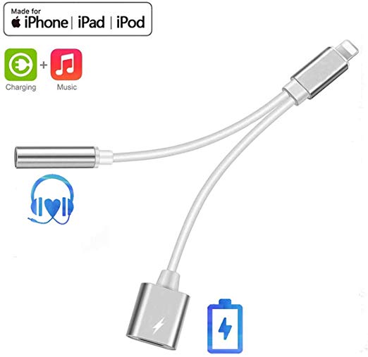 for iPhone 3.5mm Headphone Jack Adapter for iPhone Dongle for iPhone 8/8 Plus / 7/7 Plus/Xs/Xs Max/XR Aux Adapter 2 in 1 Accessories Splitter Adaptor Charger Cables & Audio Connector Support All iOS