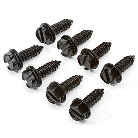 Revolution Car Badges Black License Plate Screws for Fastening License Plates, Frames, and Covers on American Cars and Trucks (Black Zinc Plated)