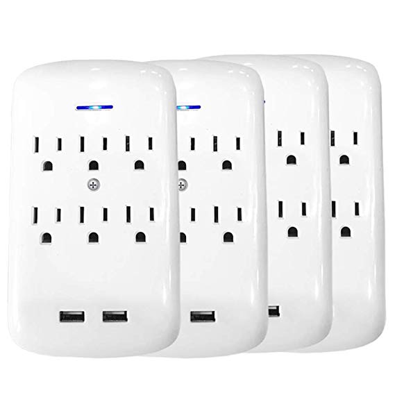 ClearMax Outlet Surge Protector with 6 AC Outlets & 2 USB Ports - UL Approved (6 Outlet 4 Pack)