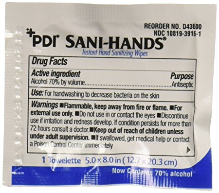 Nice Pak D43600 PDI Sani-Hands Instant Hand Sanitizing Wipes (Pack of 100)