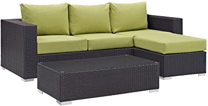 Modway Convene Wicker Rattan 3-Piece Outdoor Patio Furniture Sofa Set in Espresso Peridot