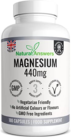 180 Magnesium Citrate Capsules (3 Months Supply) - 440mg Potent High Strength Vegetarian Supplements for Men and Women for Fatigue, Tiredness, and Bone, Teeth and Muscle Support