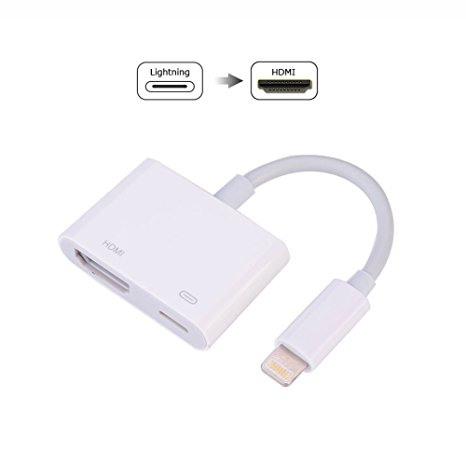 Lighting to HDMI Adapter Cable, iPhone iPad to HDMI Female Video Digital AV Adapter with Lightning Charging Port for HD TV Monitor Projector 1080P (White)