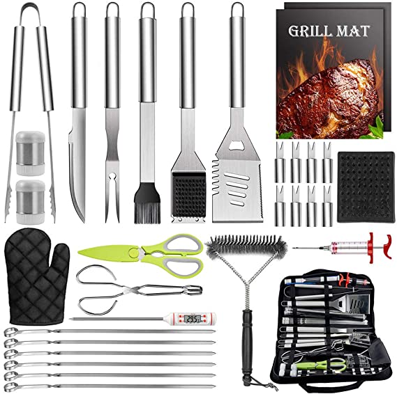HaSteeL 32 PCS Grilling Accessories BBQ Grill Set, Stainless Steel Grill Tools with Storage Bag, Complete Grilling Utensil Kit for Backyard Outdoor Barbecue Camping, A Grilling Gift for Men & Women