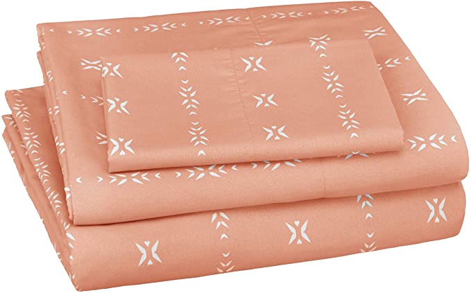 AmazonBasics Soft Microfiber Sheet Set with Elastic Pockets - Twin, Salmon Simple Stripe