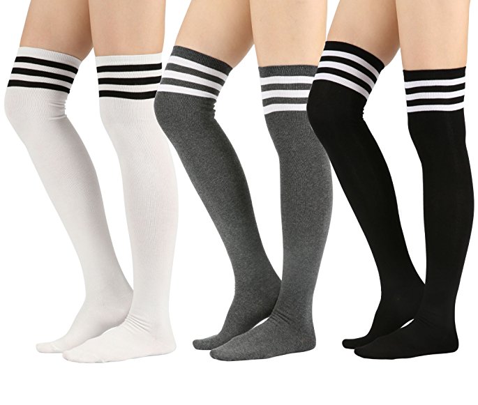 Womens Cable Check Stripe Pattern Over The Knee High Socks