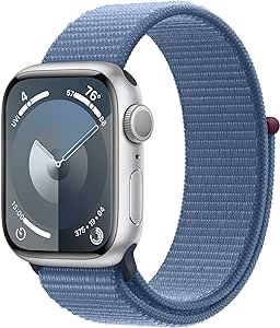 Apple Watch Series 9 [GPS 41mm] Smartwatch with Silver Aluminum Case with Winter Blue Sport Loop. Fitness Tracker, Blood Oxygen & ECG Apps, Always-On Retina Display, Carbon Neutral (Renewed)