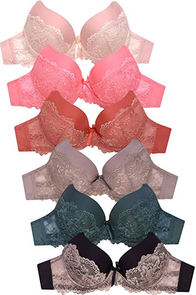 Women's Premium Lace Full Coverage Push Up Bra (Pack of 6 or 2)