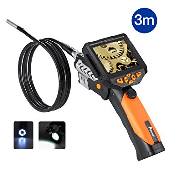 Potensic Digital Endoscope Borescope with Waterproof CMOS Camera and 3.5 inch Built-in Color LCD Screen – 9.8 ft/3m Cable, 0.32 inch Camera Diameter, 4 Zoom Options