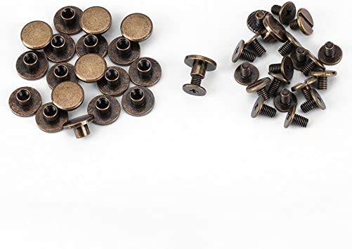 Pack of 20 Sets Brass Flat Head Button Stud, Bronze Leathercraft Screws Nail Rivets, DIY Leather Craft Metal Rivet for Belt Strap Bag Shoes Decoration(5mm)